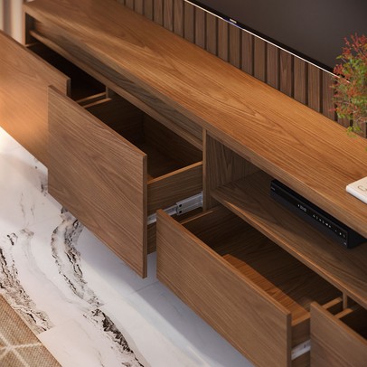 Estante para TV Até 82 Polegadas Arraial 4 Gavetas com Led Ripado Amêndoa - Pnr Móveis