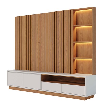 Estante para TV Até 82 Polegadas Arraial 4 Gavetas com Led Ripado Freijó/Off White Matte - Pnr Móveis