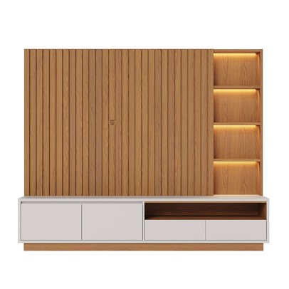 Estante para TV Até 82 Polegadas Arraial 4 Gavetas com Led Ripado Freijó/Off White Matte - Pnr Móveis