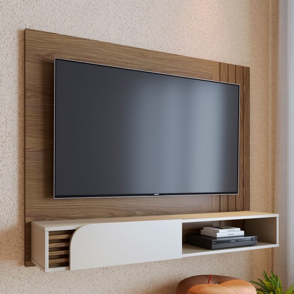 Painel para TV Até 55 Polegadas Boss 1 Porta Amêndoa/Off White - Pnr Móveis