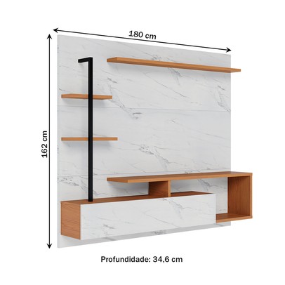 Painel para TV Até 58 Polegadas com Led Comodoro 1 Porta Calacatta/Freijó/Branco Neve - Pnr Móveis