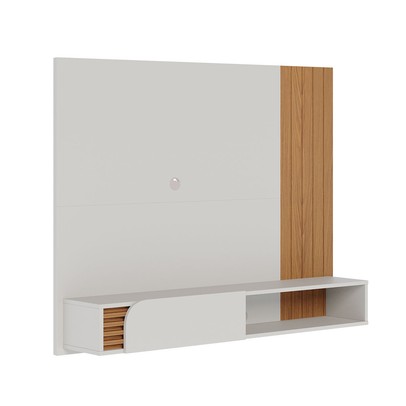 Painel para TV Até 60 Polegadas Boss 1 Porta Ripado Off White Matte/Freijó - Pnr Móveis