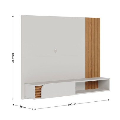 Painel para TV Até 60 Polegadas Boss 1 Porta Ripado Off White Matte/Freijó - Pnr Móveis