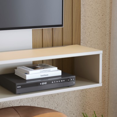 Painel para TV Até 60 Polegadas Boss 1 Porta Ripado Off White Matte/Freijó - Pnr Móveis