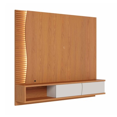 Painel para TV Até 65 Polegadas Mocha 2 Portas Ripado com Led Freijó/Off White Matte - Pnr Móveis