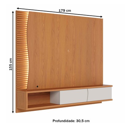Painel para TV Até 65 Polegadas Mocha 2 Portas Ripado com Led Freijó/Off White Matte - Pnr Móveis