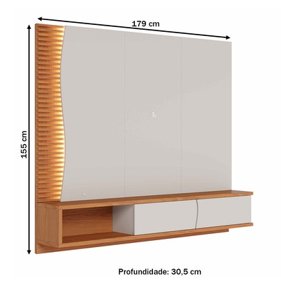 Painel para TV Até 65 Polegadas Mocha 2 Portas Ripado com Led Off White Matte/Freijó - Pnr Móveis