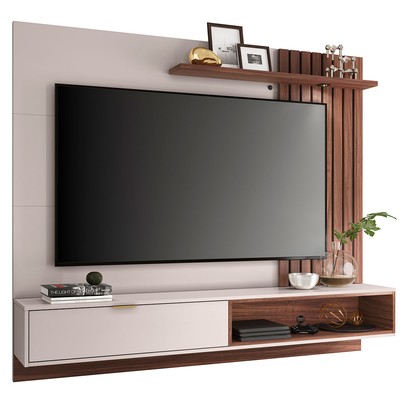 Painel para TV Até 65 Polegadas Brtrand 1 Porta 1 Prateleira Off White/Nogueira Real - Pnr Móveis