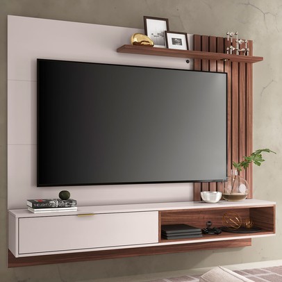 Painel para TV Até 65 Polegadas Brtrand 1 Porta 1 Prateleira Off White/Nogueira Real - Pnr Móveis