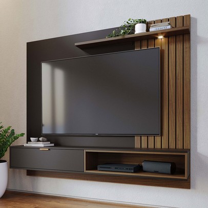 Painel para TV Até 65 Polegadas Brtrand 1 Porta 1 Prateleira Pretofosco/Noce Milano - Pnr Móveis