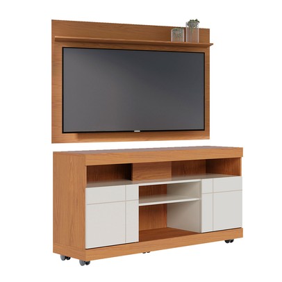 Rack com Painel para TV Até 55 Polegadas Bello 2 Portas Freijo/Off White - Pnr Móveis