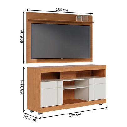 Rack com Painel para TV Até 55 Polegadas Bello 2 Portas Freijo/Off White - Pnr Móveis