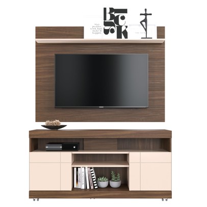 Rack com Painel para TV Até 55 Polegadas Bello 2 Portas Nogueira Real/Off White - Pnr Móveis