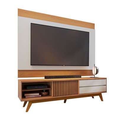 Rack com Painel para TV Até 75 Polegadas Bellaria 1 Porta 2 Gavetas Freijo/Off White Matte - Pnr Móveis