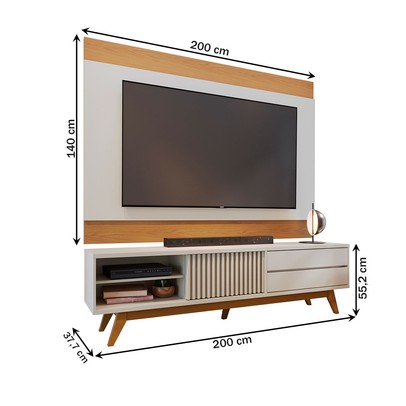 Rack com Painel para TV Até 75 Polegadas Bellaria 1 Porta 2 Gavetas Off White/Freijo - Pnr Móveis