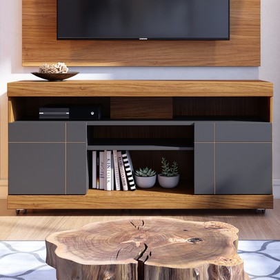 Rack para TV Até 42 Polegadas 2 Portas Apeu Noce Milano/Preto Fosco - Pnr Móveis