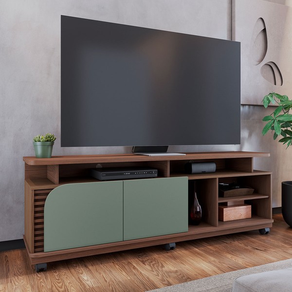 Rack para TV Até 75 Polegadas Boss 2 Portas Amêndoa/Hortelã 1800 - Pnr Móveis