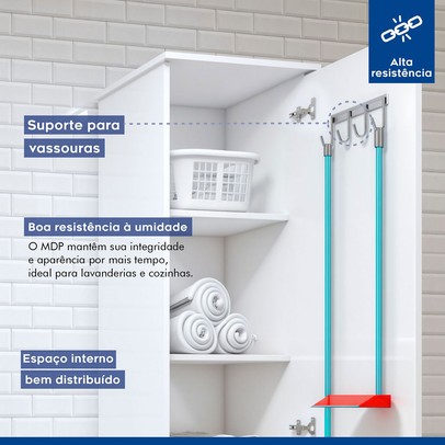 Armário Multiuso Florianópolis 1 Porta 4 Prateleiras Branco - Kaiki Móveis