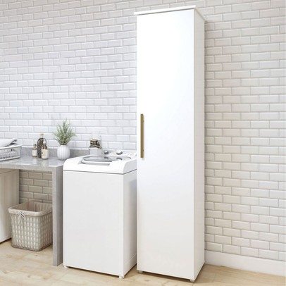 Armário Multiuso Florianópolis 1 Porta 4 Prateleiras Branco - Kaiki Móveis