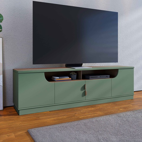 Rack para TV Até 75 Polegadas Mirante 4 Portas Hortelã/Amêndoa - Pnr Móveis