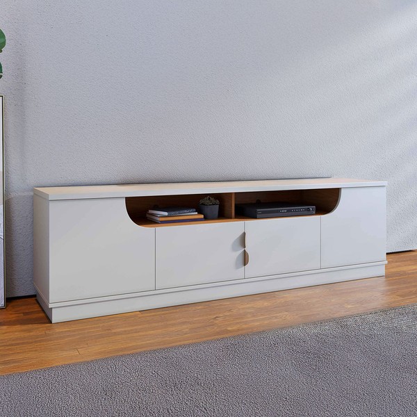 Rack para TV Até 75 Polegadas Mirante 4 Portas Off White Matte/Freijó - Pnr Móveis