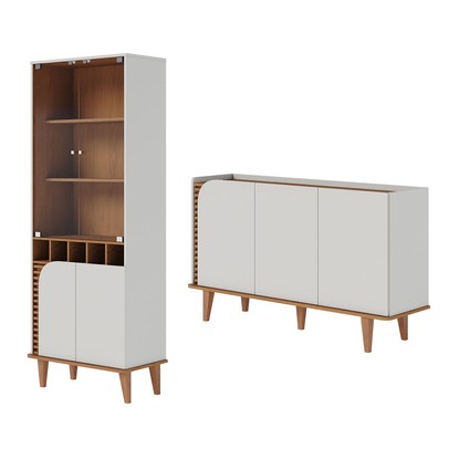 Sala de Estar Completa Boss 7 Portas 4 Prateleiras Off White/Freijó - Pnr Móveis