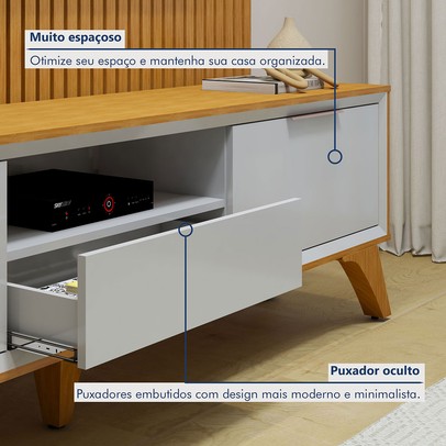Rack com Painel para TV Até 75 Polegadas áustria Paris 3 Gavetas com Led Naturalle/Off White - Mavaular