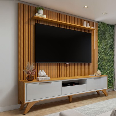 Rack com Painel para TV Até 75 Polegadas áustria Paris 3 Gavetas com Led Naturalle/Off White - Mavaular