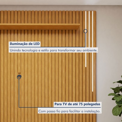 Rack com Painel para TV Até 75 Polegadas áustria Paris 3 Gavetas com Led Naturalle/Off White - Mavaular