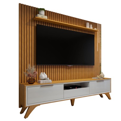 Rack com Painel para TV Até 75 Polegadas áustria Paris 3 Gavetas com Led Naturalle/Off White - Mavaular