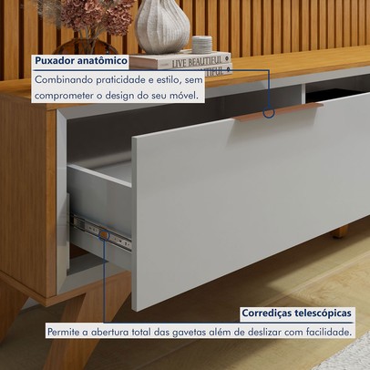 Rack com Painel para TV Até 75 Polegadas áustria Paris 3 Gavetas com Led Naturalle/Off White - Mavaular