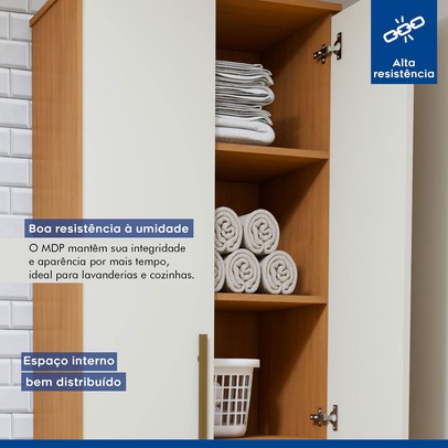 Armário Multiuso Recife 2 Portas 5 Prateleiras Nature/Off White - Kaiki Móveis