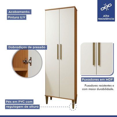 Armário Multiuso Recife 2 Portas 5 Prateleiras Nature/Off White - Kaiki Móveis