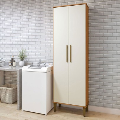 Armário Multiuso Recife 2 Portas 5 Prateleiras Nature/Off White - Kaiki Móveis