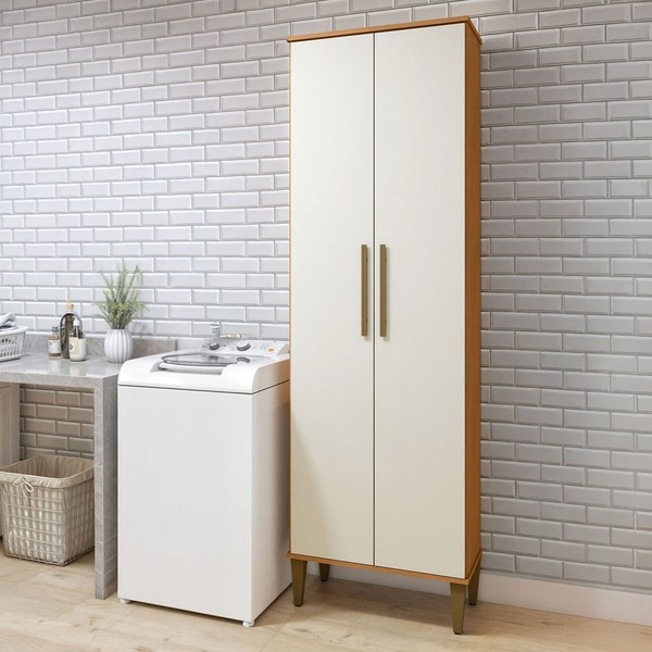 Armário Multiuso Recife 2 Portas 5 Prateleiras Nature/Off White - Kaiki Móveis