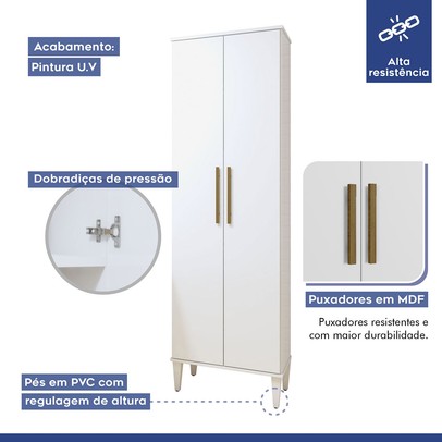Armário Multiuso Recife 2 Portas 5 Prateleiras Branco - Kaiki Móveis