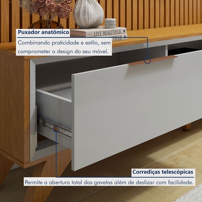 Rack com Painel para TV Até 75 Polegadas áustria Paris 3 Gavetas Naturalle/Off White - Mavaular