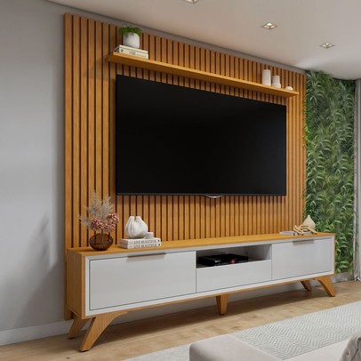 Rack com Painel para TV Até 75 Polegadas áustria Paris 3 Gavetas Naturalle/Off White - Mavaular