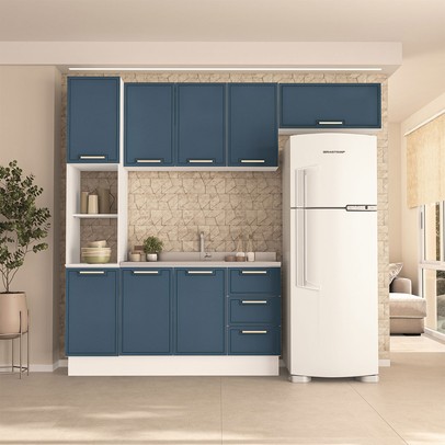 Cozinha Completa Amara 8 Portas 3 Gavetas 40250084 Branco/Azul - Politorno