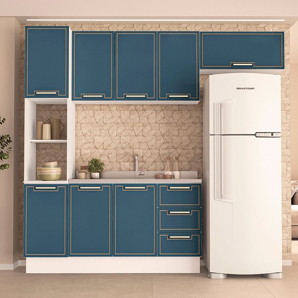 Cozinha Completa Amara 8 Portas 3 Gavetas 40250084 Branco/Azul - Politorno