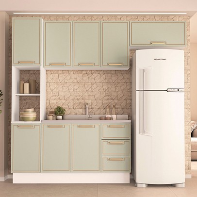 Cozinha Completa Amara 8 Portas 3 Gavetas 40250084 Branco/Verde Oliva - Politorno