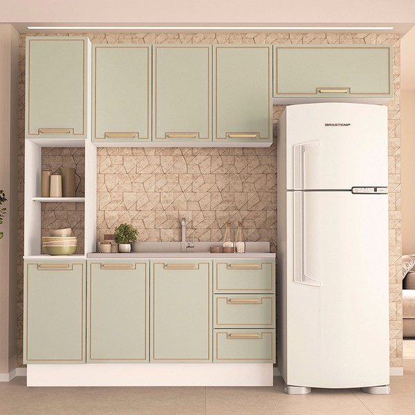 Cozinha Completa Amara 8 Portas 3 Gavetas 40250084 Branco/Verde Oliva - Politorno