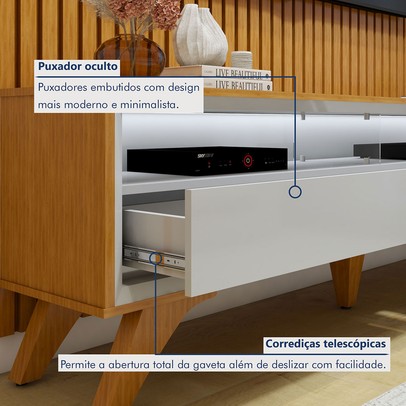 Rack com Painel para TV Até 75 Polegadas áustria Paris 2 Gavetas com Led e Vidro Naturalle/Off White - Mavaular