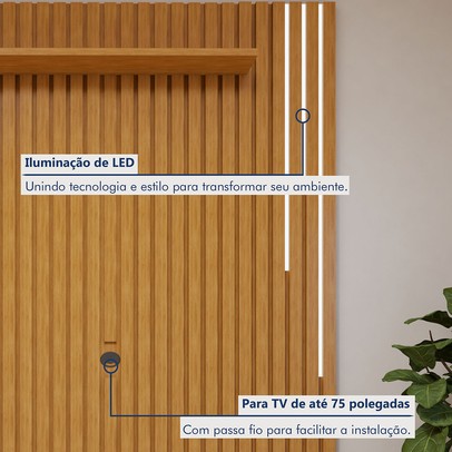 Rack com Painel para TV Até 75 Polegadas áustria Paris 2 Gavetas com Led e Vidro Naturalle/Off White - Mavaular