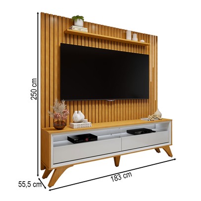 Rack com Painel para TV Até 75 Polegadas áustria Paris 2 Gavetas com Led e Vidro Naturalle/Off White - Mavaular