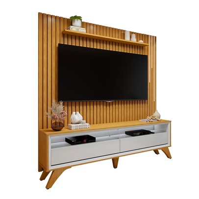 Rack com Painel para TV Até 75 Polegadas áustria Paris 2 Gavetas com Led e Vidro Naturalle/Off White - Mavaular