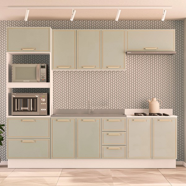 Cozinha Completa Amara 10 Portas 4 Gavetas 40250085 Branco/Verde Oliva - Politorno