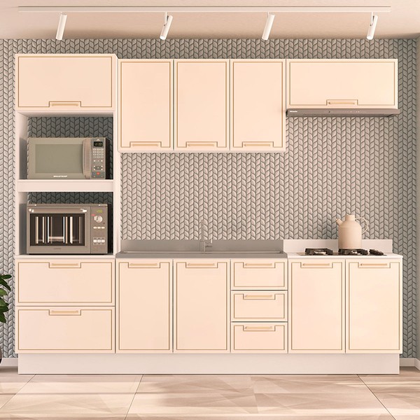 Cozinha Completa Amara 10 Portas 4 Gavetas 40250085 Branco/Creme - Politorno