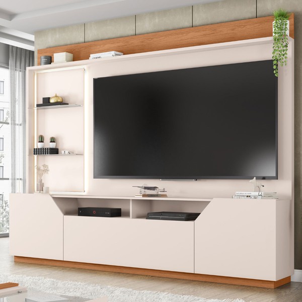 Estante para TV Até 65 Polegadas Vesper 2 Portas 1 Gaveta com Led Off White/Freijó - Caemmun