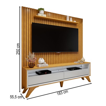 Rack com Painel para TV Até 75 Polegadas áustria Paris 2 Gavetas com Vidro Naturalle/Off White - Mavaular